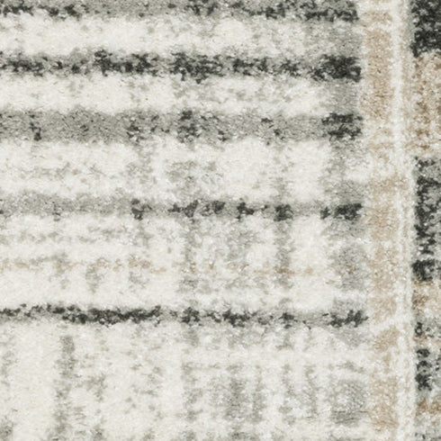 3' X 5' Grey Charcoal Ivory Tan Brown And Beige Geometric Power Loom Stain Resistant Area Rug